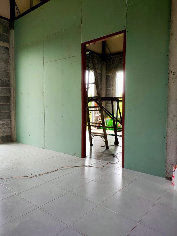 the frame is covered with gypsum board