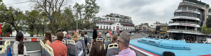 panorama view from the back of a Hop-on Hop-off bus