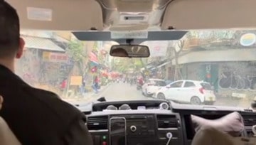 Driving in a taxi in the old quarter in small alleys